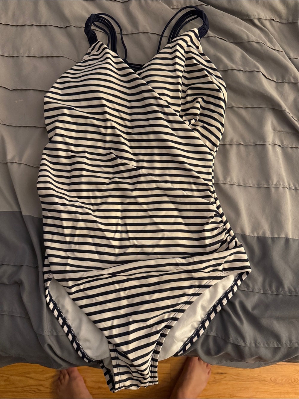 Kona Sol Black & White Striped One-Piece Swimsuit